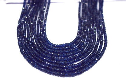 Blue Sapphire Faceted Rondelle Shape Necklace,Blue Sapphire Glass Filled 9 Line Necklace With Tussle ,15-21 Inches ,3.5-6.5 mm ,30419