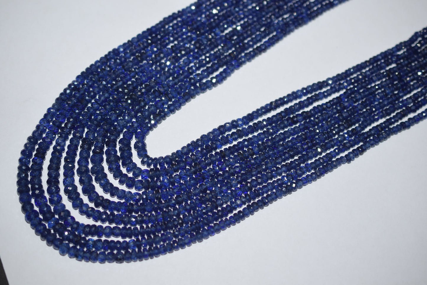 Blue Sapphire Faceted Rondelle Shape Necklace,Blue Sapphire Glass Filled 9 Line Necklace With Tussle ,15-21 Inches ,3.5-6.5 mm ,30419