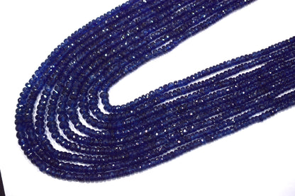 Blue Sapphire Faceted Rondelle Shape Necklace,Blue Sapphire Glass Filled 9 Line Necklace With Tussle ,15-21 Inches ,3.5-6.5 mm ,30419