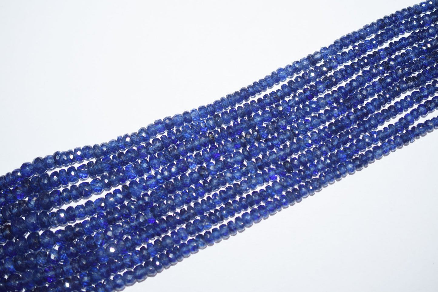 Blue Sapphire Faceted Rondelle Shape Necklace,Blue Sapphire Glass Filled 9 Line Necklace With Tussle ,15-21 Inches ,3.5-6.5 mm ,30419