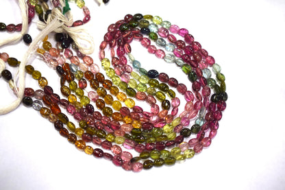 Multi Tourmaline Smooth Oval Shape Beads ,Sold By Strand , 14 Inches , 4.5x5 - 4.5x6 mm , 30425