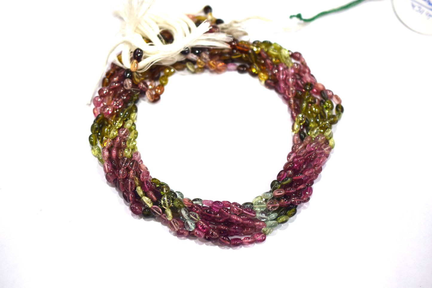 Multi Tourmaline Smooth Oval Shape Beads ,Sold By Strand , 14 Inches , 4.5x5 - 4.5x6 mm , 30425