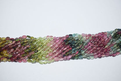 Multi Tourmaline Oval Shape Beads , Multi Tourmaline Smooth Oval Shape Beads , Sold By Strand , 14.5 Inches , 3.5x4.5 - 4x5 mm , 30426