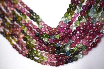 Multi Tourmaline Oval Shape smooth Beads ,  Sold By Strand , 14.5 Inches , 5x6 - 6x8 mm , 30427