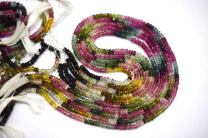 Multi Tourmaline Rondelle Shape Beads , Multi Tourmaline Faceted Rondelle Shape Beads , Sold By Strand , 14 Inches , 3 - 3.50 mm , 30428