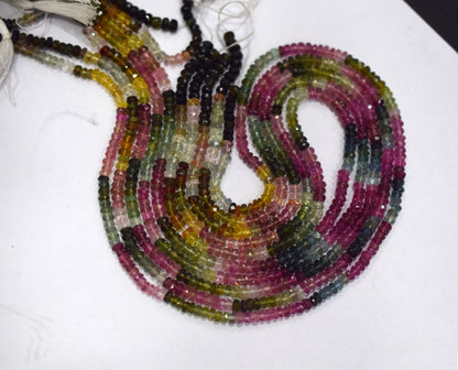 Multi Tourmaline Rondelle Shape Beads , Multi Tourmaline Faceted Rondelle Shape Beads , Sold By Strand , 14 Inches , 3 - 3.50 mm , 30428