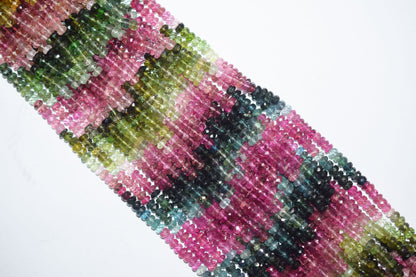 Multi Tourmaline Faceted Rondelle Shape Beads , Sold By Strand , 14 Inches , 4.25 - 4.50 mm , 30429