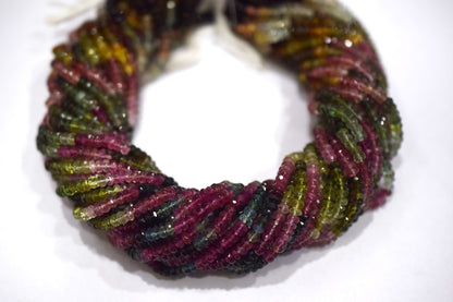 Multi Tourmaline Rondelle Shape Beads , Multi Tourmaline Faceted Rondelle Shape Beads , Sold By Strand , 14 Inches , 3.75 mm , 30431