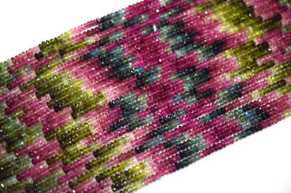 Multi Tourmaline Rondelle Shape Beads , Multi Tourmaline Faceted Rondelle Shape Beads , Sold By Strand , 14 Inches , 3.75 mm , 30431