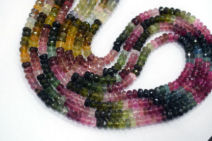 Natural Multi Tourmaline Faceted Rondelle Shape Beads , Multi Tourmaline Faceted Beads , Sold By Strand , 14 Inches , 4.50 mm , 30434