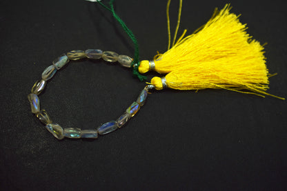 Lemon Quartz Metallic AB Coated Barrel Shape  Faceted  Beads , 5 Inches , 4x7 - 4x9 mm , 30440