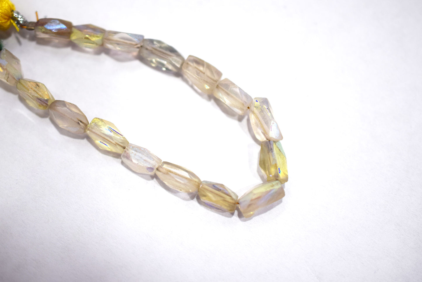 Lemon Quartz Metallic AB Coated Barrel Shape  Faceted  Beads , 5 Inches , 4x7 - 4x9 mm , 30440