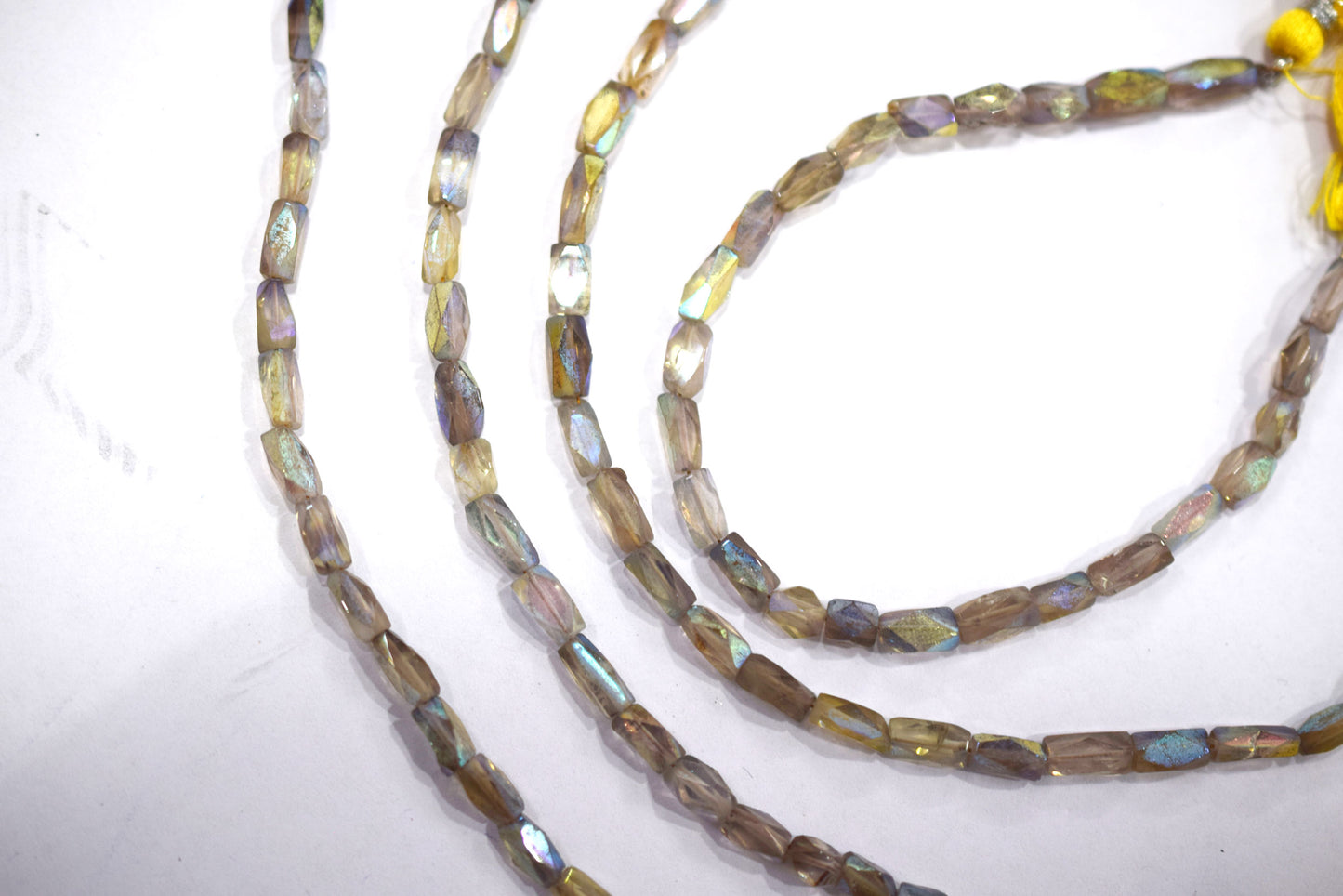 Lemon Quartz Metallic AB Coated Barrel Shape Faceted  Beads , Sold By Strand , 7 Inches , 3.50x7 - 4x9 mm , 30441