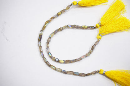 Lemon Quartz Metallic AB Coated Barrel Shape Faceted  Beads , Sold By Strand , 7 Inches , 3.50x7 - 4x9 mm , 30441
