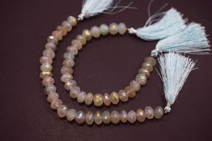 Aqua Chalcedony Metallic AB Coated Rondelle Shape Faceted Beads , Sold By Strand , 7 Inches , 10 - 10.5 mm , 30442
