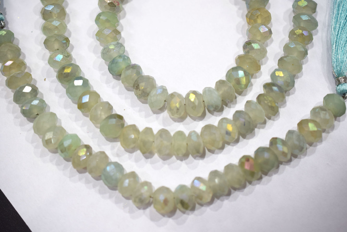 Aqua Chalcedony Metallic AB Coated Rondelle Shape Faceted Beads , Sold By Strand , 7 Inches , 10 - 10.5 mm , 30442