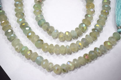 Aqua Chalcedony Metallic AB Coated Rondelle Shape Faceted Beads , Sold By Strand , 7 Inches , 10 - 10.5 mm , 30442