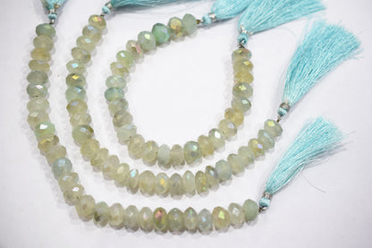 Aqua Chalcedony Metallic AB Coated Rondelle Shape Faceted Beads , Sold By Strand , 7 Inches , 10 - 10.5 mm , 30442