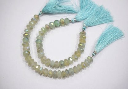Aqua Chalcedony Metallic AB Coated Rondelle Shape Faceted Beads , Sold By Strand , 7 Inches , 10 - 10.5 mm , 30442