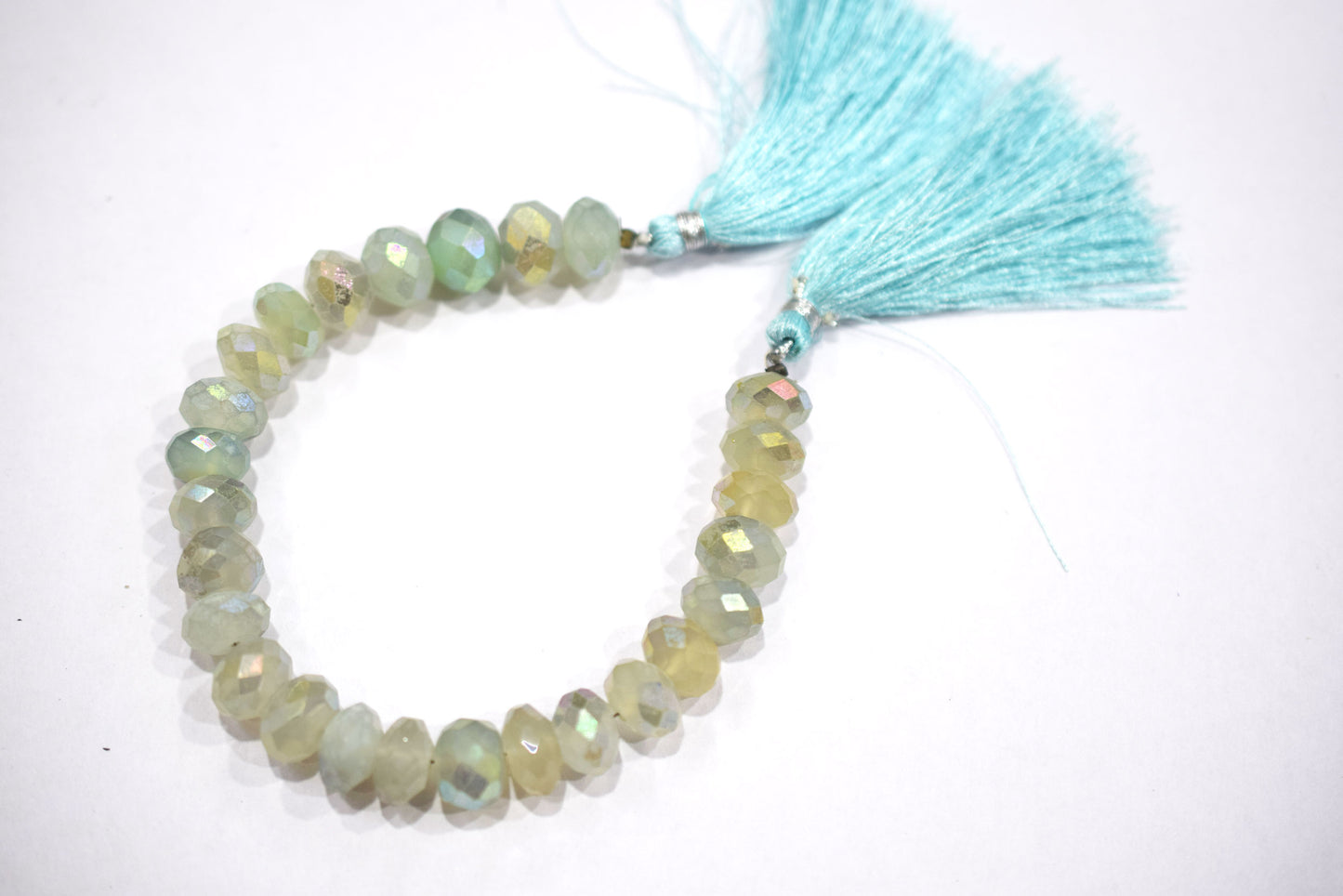 Aqua Chalcedony Metallic AB Coated Rondelle Shape Faceted Beads , Sold By Strand , 7 Inches , 10 - 10.5 mm , 30442