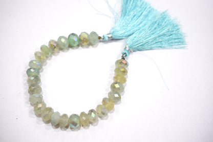 Aqua Chalcedony Metallic AB Coated Rondelle Shape Faceted Beads , Sold By Strand , 7 Inches , 10 - 10.5 mm , 30442