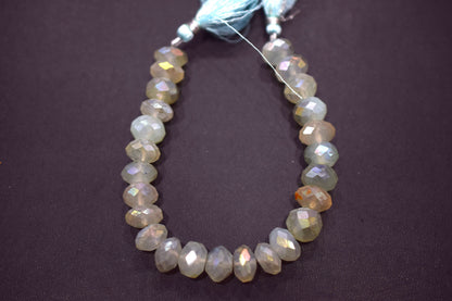 Aqua Chalcedony Metallic AB Coated Rondelle Faceted  Shape Beads , Sold By Strand , 7 Inches , 10.5 - 11 mm , 30443