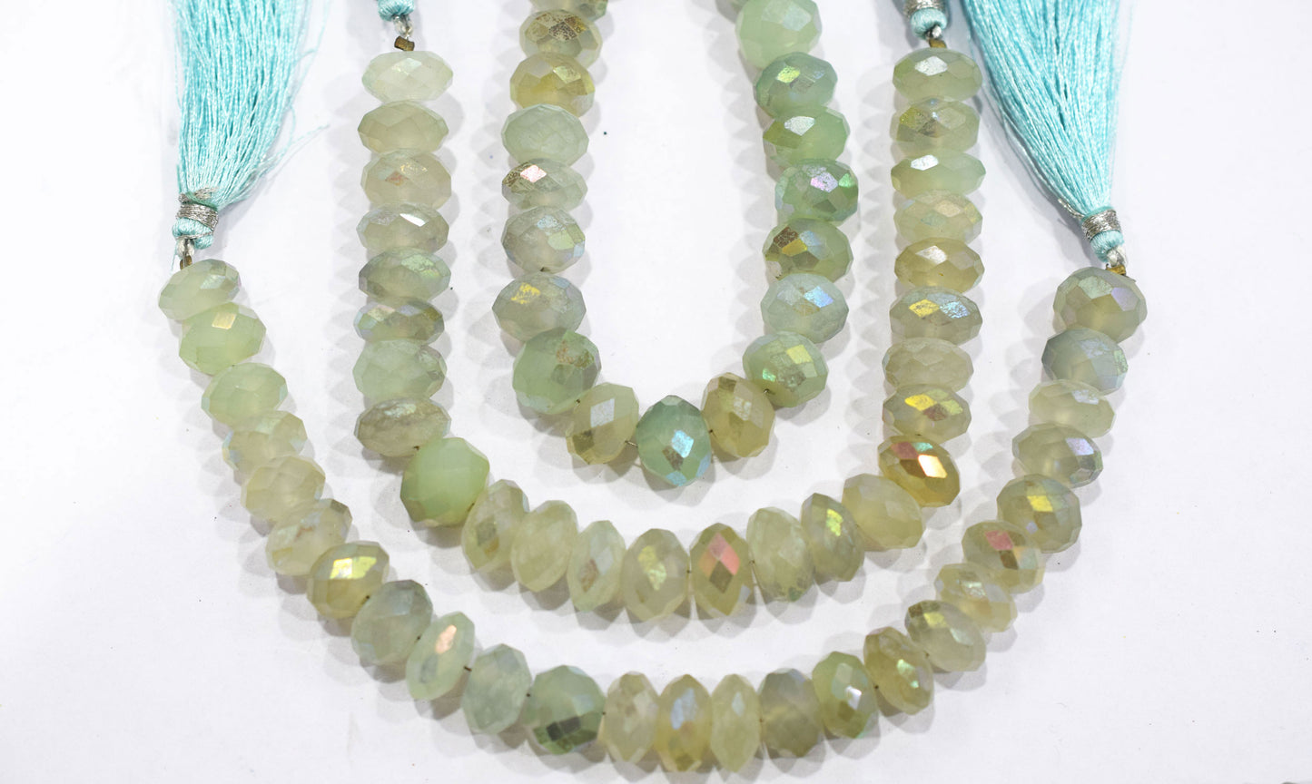 Aqua Chalcedony Metallic AB Coated Rondelle Shape Faceted Beads , Sold By Strand , 7 Inches ,11.5 - 12 mm , 30444