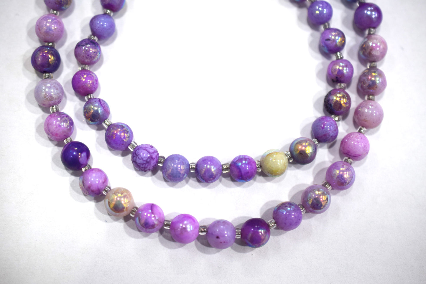 Purple Opal Metallic AB Coated Round Shape Beads , Purple Opal Coated Smooth Round Beads , Sold By Strand , 7 Inches , 6-7 mm , 30447