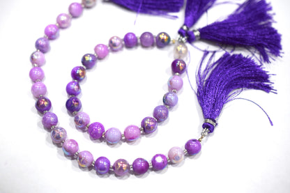 Purple Opal Metallic AB Coated Round Shape Beads , Purple Opal AB Coated Smooth Round Beads , Sold By Strand , 7 Inches , 8.50 mm , 30450