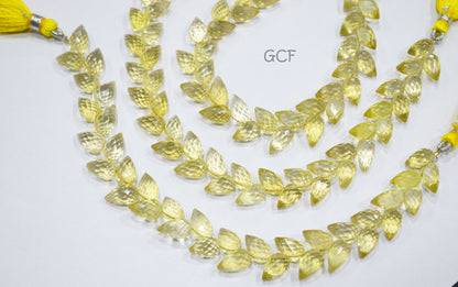 Lemon Quartz Diagonal Drill Tear Drops Shape Beads ,Lemon Quartz Faceted Briolettes ,Sold By Strand ,7.5 Inches , 6.5x9.5 - 6.5x11 mm ,31253