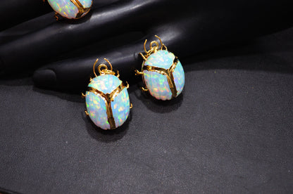 Ethiopian Opal Electroplated Beetle Pendant , Egyptian Scarab Opal Charm , Sold By Piece , Use To Make Jewelry , 2.25 - 2.50 cm , 31347A
