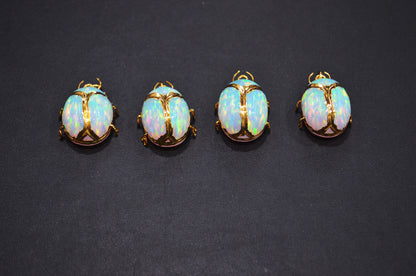 Ethiopian Opal Electroplated Beetle Pendant , Egyptian Scarab Opal Charm , Sold By Piece , Use To Make Jewelry , 2.25 - 2.50 cm , 31347A