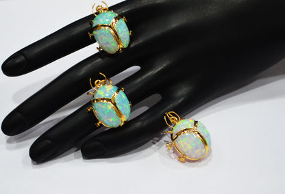 Ethiopian Opal Electroplated Beetle Pendant , Egyptian Scarab Opal Charm , Sold By Piece , Use To Make Jewelry , 2.25 - 2.50 cm , 31347A