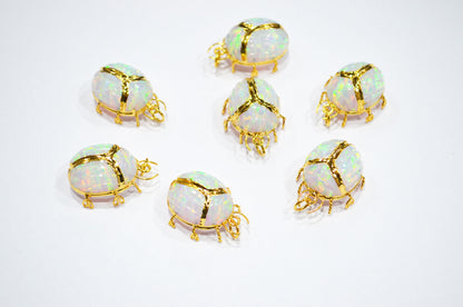 Ethiopian Opal Electroplated Beetle Pendant , Egyptian Scarab Opal Charm , Sold By Piece , Use To Make Jewelry , 2.25 - 2.50 cm , 31347A