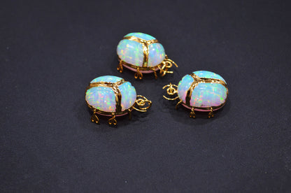 Ethiopian Opal Electroplated Beetle Pendant , Egyptian Scarab Opal Charm , Sold By Piece , Use To Make Jewelry , 2.25 - 2.50 cm , 31347A