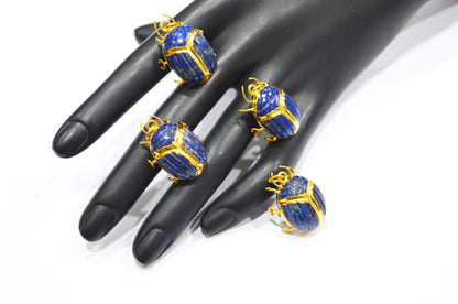 Lapis Lazuli Electroplated Beetle Pendant , Egyptian Scarab Lapis Lazuli Charm , Sold By Piece , Use To Make Jewelry , 2 - 2.25 cm , 31347B