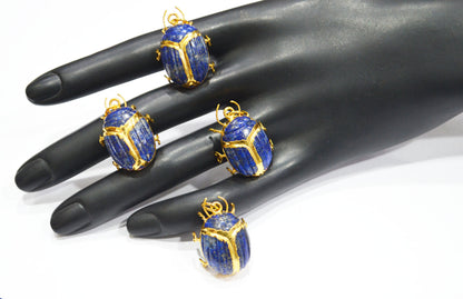 Lapis Lazuli Electroplated Beetle Pendant , Egyptian Scarab Lapis Lazuli Charm , Sold By Piece , Use To Make Jewelry , 2 - 2.25 cm , 31347B