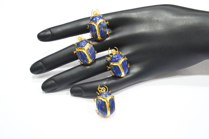 Lapis Lazuli Electroplated Beetle Pendant , Egyptian Scarab Lapis Lazuli Charm , Sold By Piece , Use To Make Jewelry , 2 - 2.25 cm , 31347B