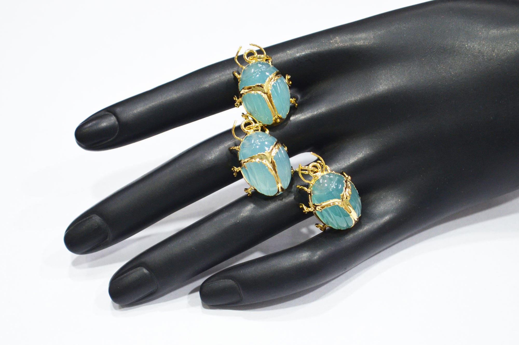Aqua Chalcedony Electroplated Beetle Pendant , Egyptian Scarab Aqua Chalcedony Charm , Sold By Piece , Use To Make Jewelry , 2 - 2.25 cm , 31347C