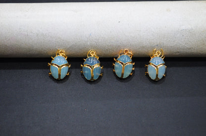 Light Color Aqua Chalcedony Electroplated Beetle Pendant , Egyptian Scarab Aqua Charm , Sold By Piece , Use To Make Jewelry , 2 - 2.25 cm , 31347D