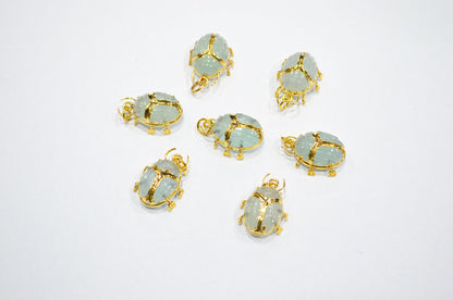 Light Color Aqua Chalcedony Electroplated Beetle Pendant , Egyptian Scarab Aqua Charm , Sold By Piece , Use To Make Jewelry , 2 - 2.25 cm , 31347D