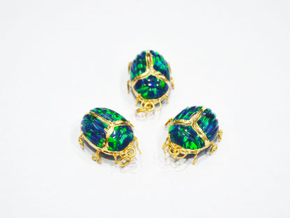 Black Ethiopian Opal Electroplated Beetle Pendant , Egyptian Scarab Opal Charm , Sold By Piece , Use To Make Jewelry , 2.25 - 2.50 cm , 31347E