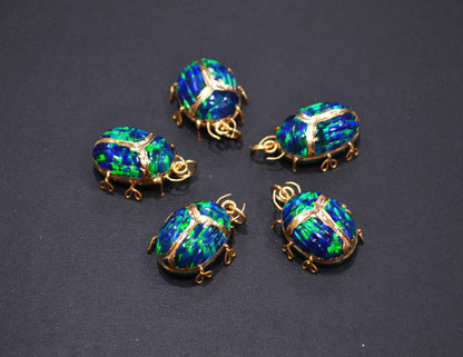 Black Ethiopian Opal Electroplated Beetle Pendant , Egyptian Scarab Opal Charm , Sold By Piece , Use To Make Jewelry , 2.25 - 2.50 cm , 31347E