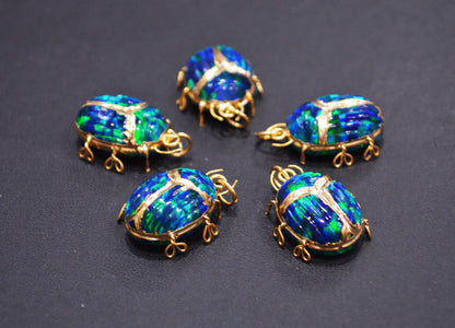 Black Ethiopian Opal Electroplated Beetle Pendant , Egyptian Scarab Opal Charm , Sold By Piece , Use To Make Jewelry , 2.25 - 2.50 cm , 31347E