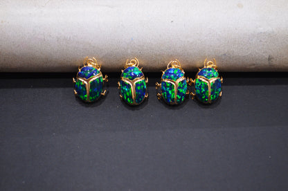 Black Ethiopian Opal Electroplated Beetle Pendant , Egyptian Scarab Opal Charm , Sold By Piece , Use To Make Jewelry , 2.25 - 2.50 cm , 31347E