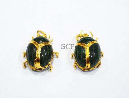 Green Aventurine Electroplated Beetle Pendant , Egyptian Scarab Green Aventurine Charm , Sold By Piece , 2.25 - 2.75 cm , 31350