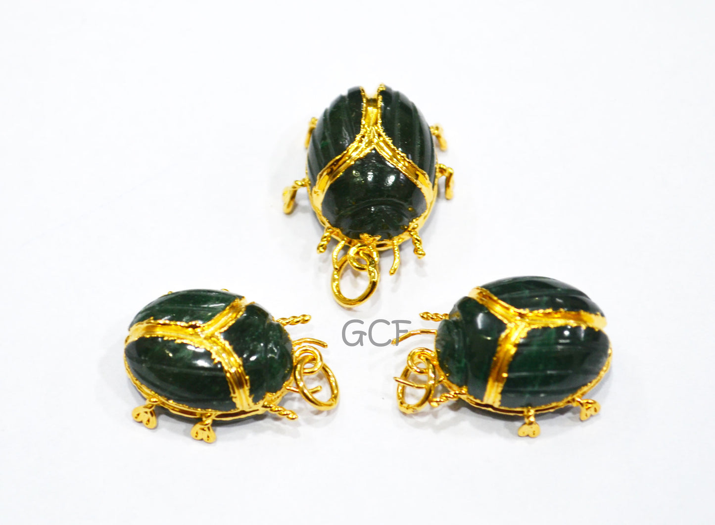 Green Aventurine Electroplated Beetle Pendant , Egyptian Scarab Green Aventurine Charm , Sold By Piece , 2.25 - 2.75 cm , 31350