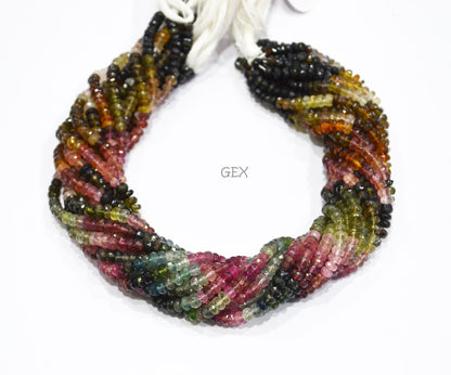 Natural Multi Tourmaline Faceted Rondelle Shape Beads , Multi Tourmaline Faceted Beads , Sold By Strand , 14 Inches , 5 mm , 31853