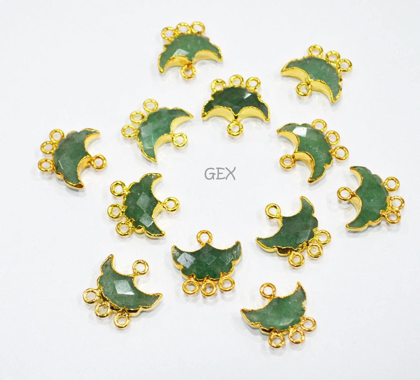 Green Strawberry Electroplated Half Moon Shape Connector , Green Strawberry Four Bail Faceted Connector Charm  , Sold By Piece , 15 - 16 mm , 31913