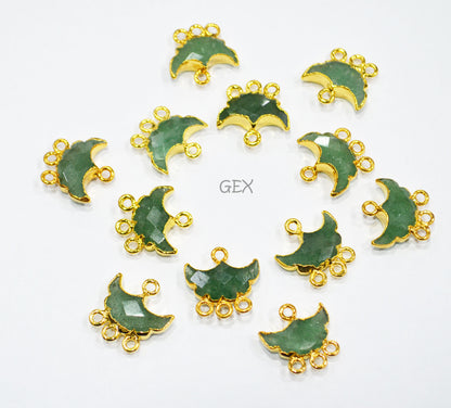 Green Strawberry Electroplated Half Moon Shape Connector , Green Strawberry Four Bail Faceted Connector Charm  , Sold By Piece , 15 - 16 mm , 31913